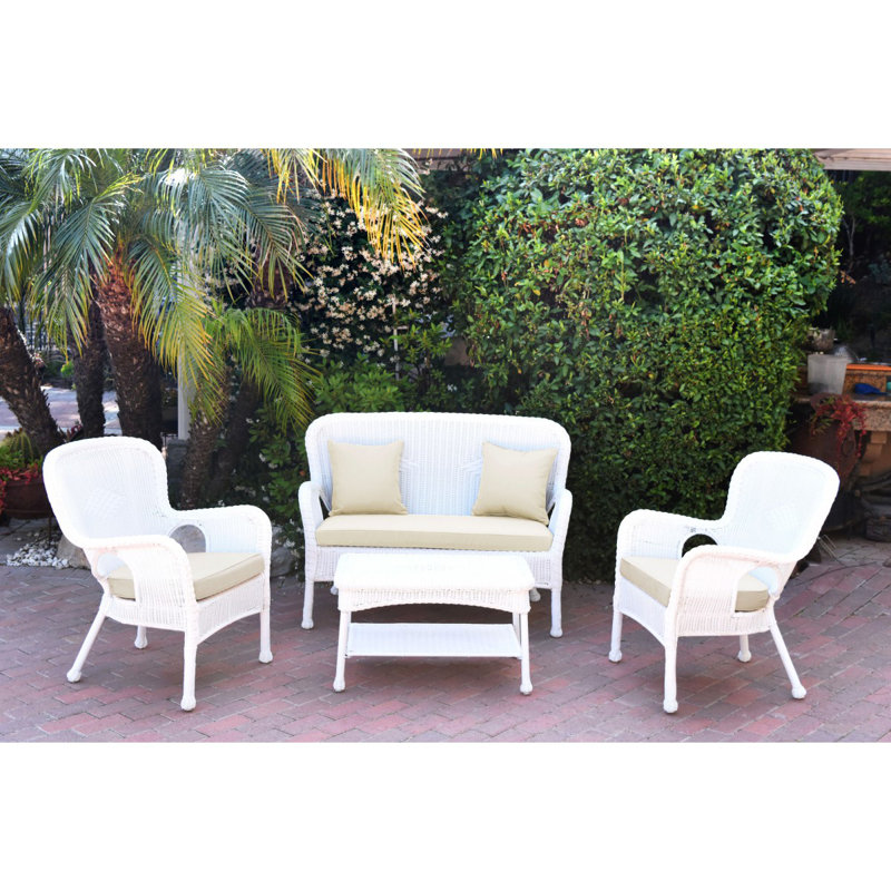 Ensemble de canapé avec coussins 4 pièces Bellas, Ivoire, Blanc