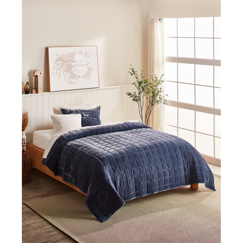Splendid Maddie Rayon Blend Velvet 3-Piece Quilt Set - Silky & Lush, Navy, Full/Queen, Navy, Full Quilt + 2 Standard Shams