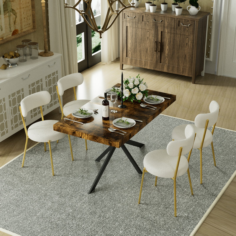 Table de salle à manger rectangulaire extensible de 55,11 po à 70,86 po avec chaises en bois, 5, Blanc / Doré