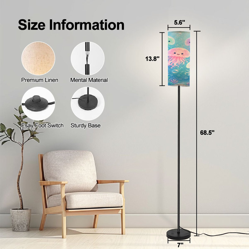  Lampe sur pied de 68,5 po avec jolies médiums colorés et ampoules DEL avec abat-jour en lin