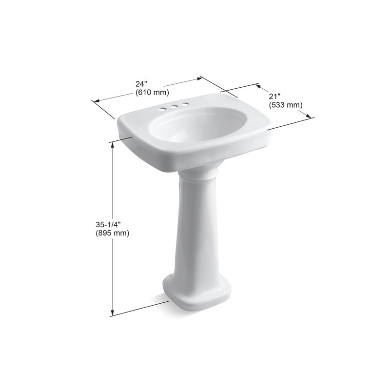 Bancroft 28" Tall Ceramic Vitreous China Rectangular Bathroom Sink, Black, 35.25" H x 21" W x 24" L, 4" Centers