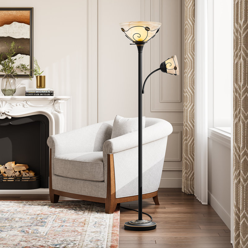 Lampe torchère sur pied traditionnelle de 71 po avec abat-jour en verre albâtre Aubai