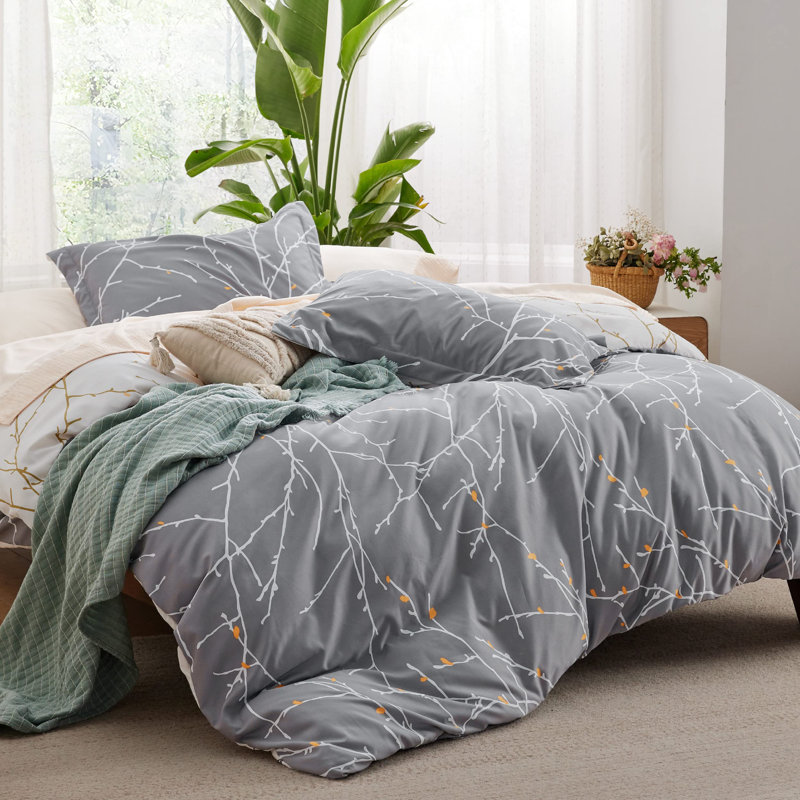 Bedsure Tree Botanical Duvet Cover Set with Zipper Closure, King Duvet Cover + 2 Shams