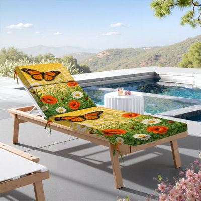  Coussin de patio pour l'extérieur 3 po Coussin de papillon orange à motif de fleurs sauvages Wild Meadow Daisies