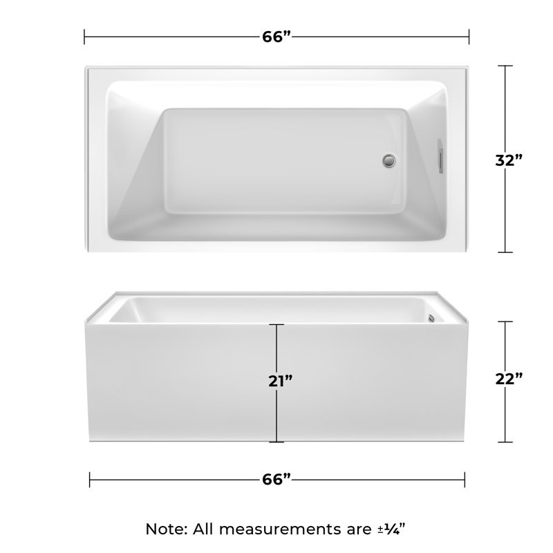 Grayley 66'' x 32'' Soaking Acrylic Bathtub, Right, Polished Chrome