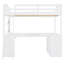 Lit mezzanine en bois avec bureau en U, compartiments de rangement et miroir à trois volets-503290442