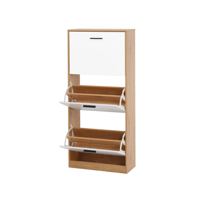 Armoire de rangement pour chaussures avec 3 tiroirs à panneaux blancs, Naturel / Blanc