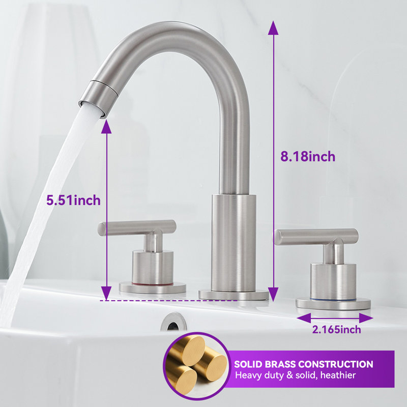 Robinet de lavabo de salle de bain espacé pivotant en laiton avec ensemble de drain, Nickel brossé