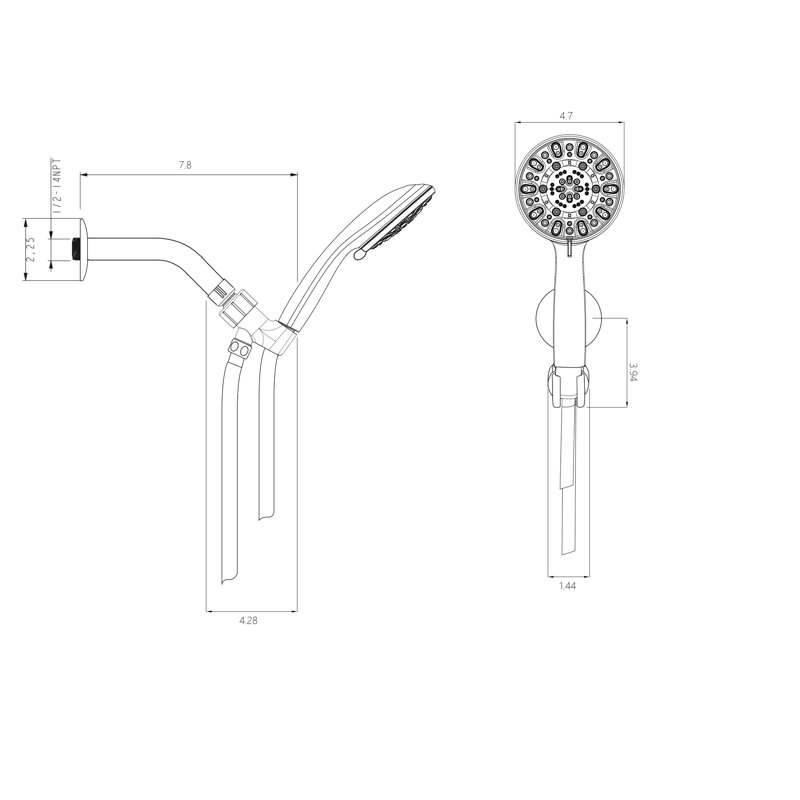 7 Adjustable Hand Shower In Brushed Nickel - 4.7-inch Head, 59-inch Hose, Customizable Experience With Holder Handheld Featuring 7 Functions 4.7" 59" Stainless Steel For Enjoyable Bathing Time