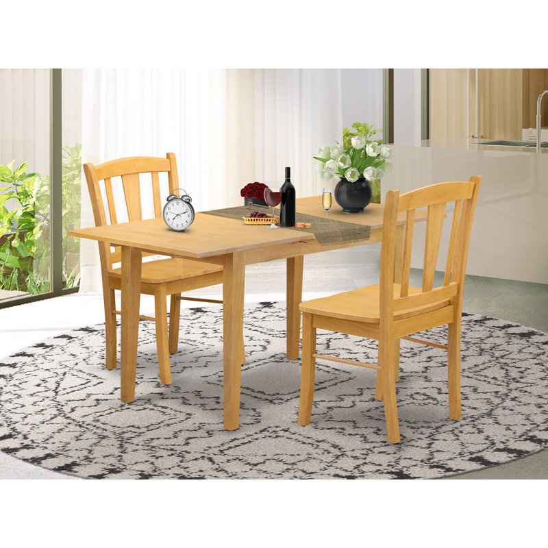 3 Piece Dining Set Contains a Rectangle Dining Room Table with Butterfly Leaf and 2 Kitchen Chairs, Oak, 3, Oak, Oak