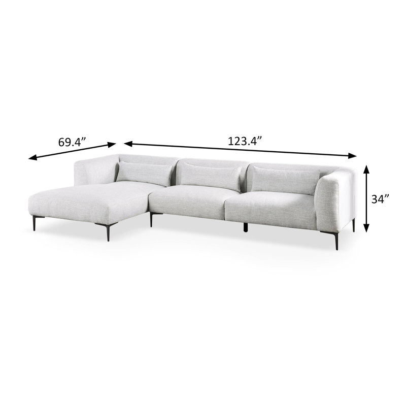Canapé modulaire contemporain l 123,4 po, gauche, gris clair, Face à la gauche, Gris