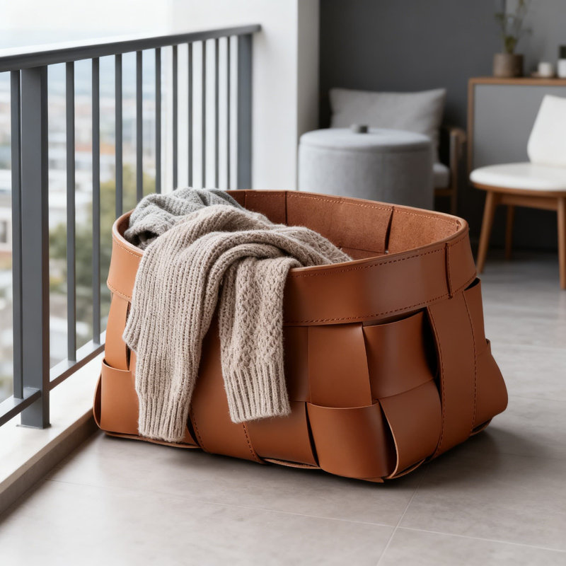 Scandinavian Style Woven Leather Laundry Hamper - Stylish Storage Basket For Clothes, Snacks, And More With Handles For Home And Living Room