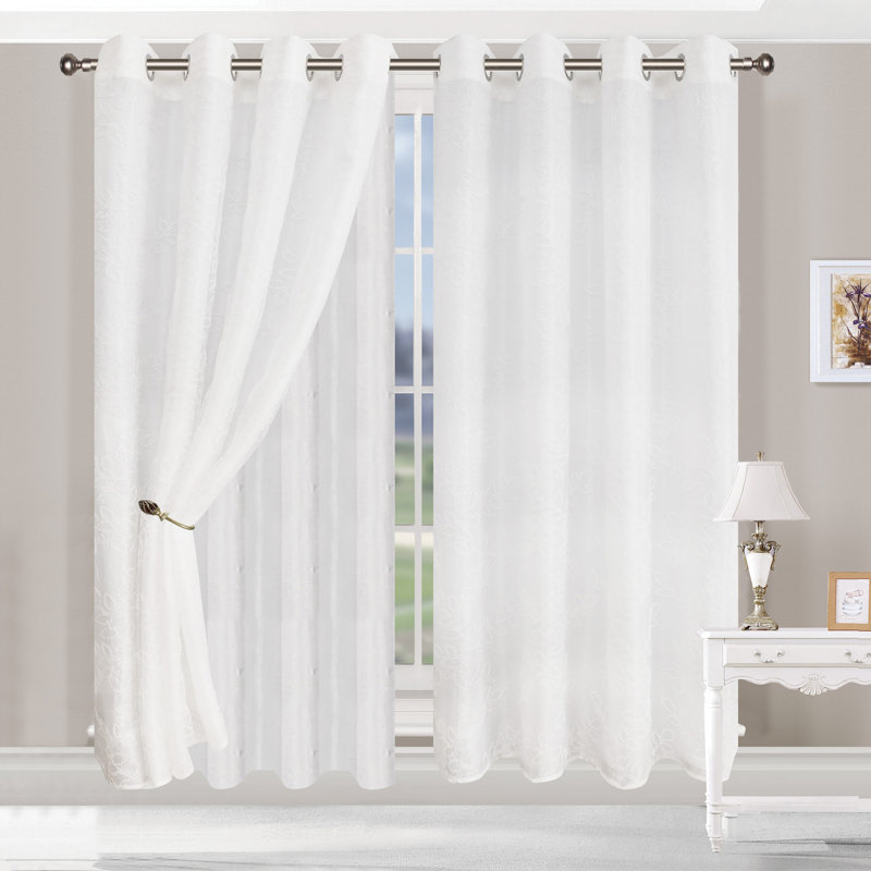 Planchard Sheer Curtain Pair, White, 42" W x 108" L