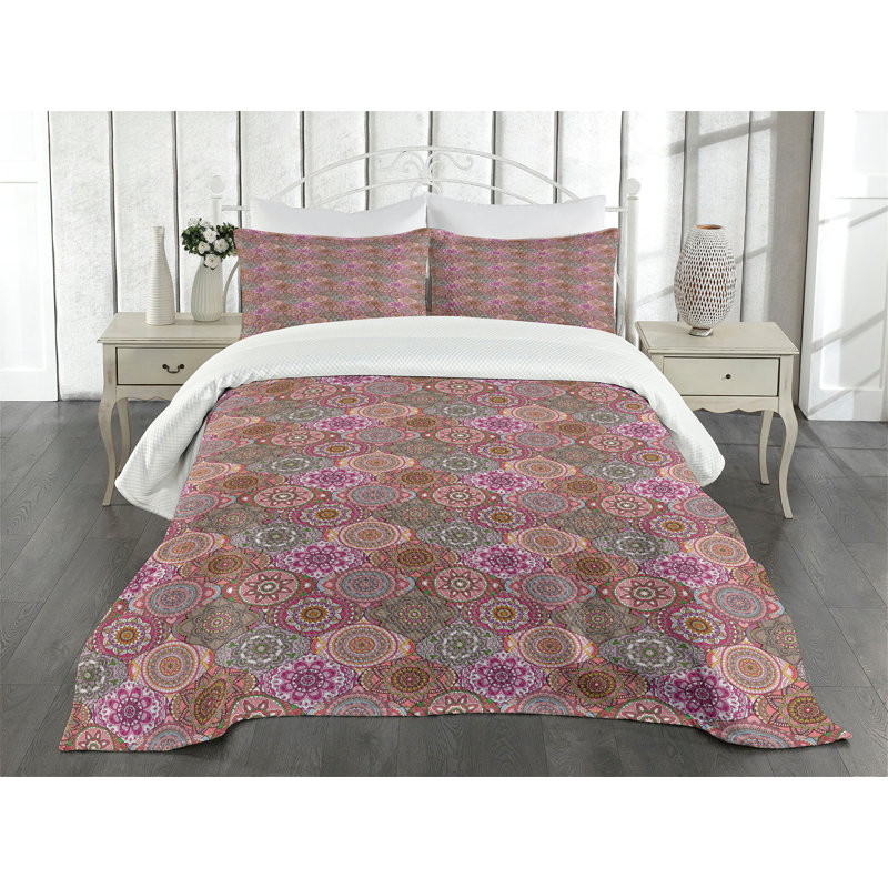Ambensonne Moroccan Bedspread Nature Multicolor Multicolor, King Coverlet/Bedspread + 2 Pillow Shams