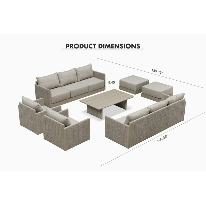 Ensemble de conversation pour patio 11 pièces avec table basse, ensemble de canapé modulaire d'extérieur toutes saisons avec coussin, ensemble de conversation pour jardin