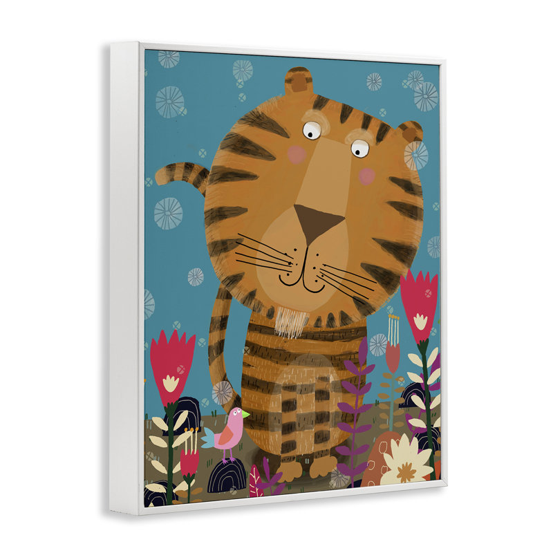 Tigrée bohème et fleurs, estampe numérique, design par Carla Daly, H 20 po x l 16 po, Encadrement giclée blanc côtier