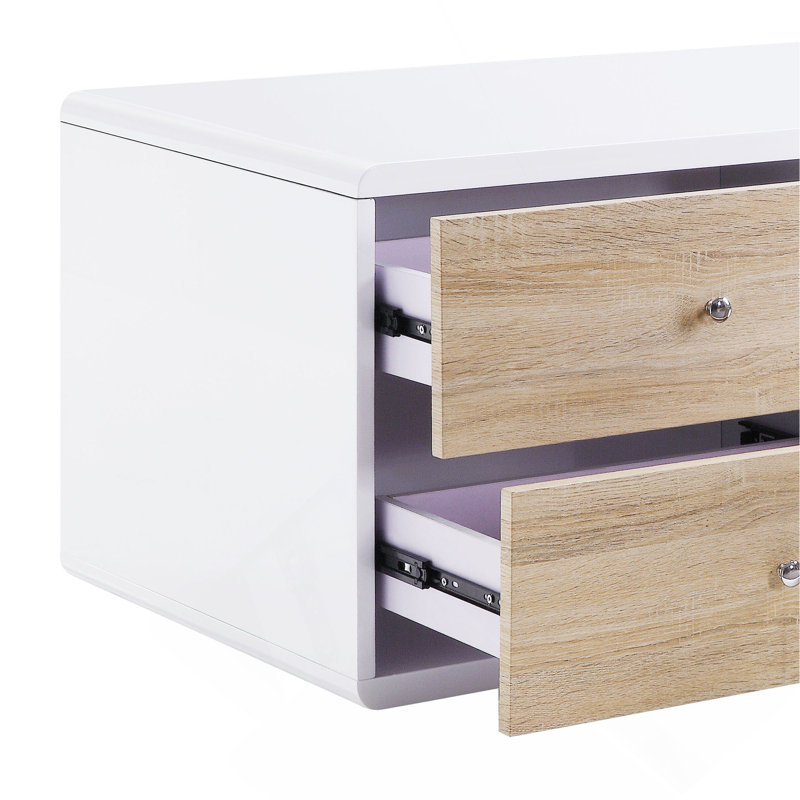 Table basse, 4 tiroirs blancs ultrabrillants