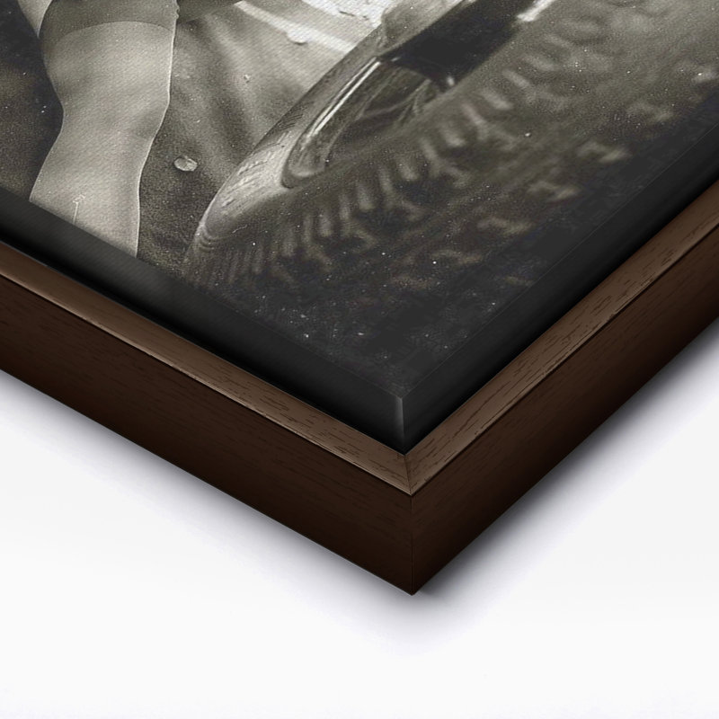 Femme changeant de pneu, Canvas, 11"H x 14"W, Brown Framed