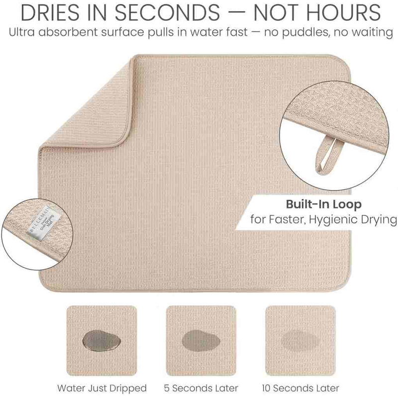 XL Dish Mat 24" X 17" ( LARGEST MAT ) Microfiber Dish Drying Mat , Super Absorbent ( Ivory )