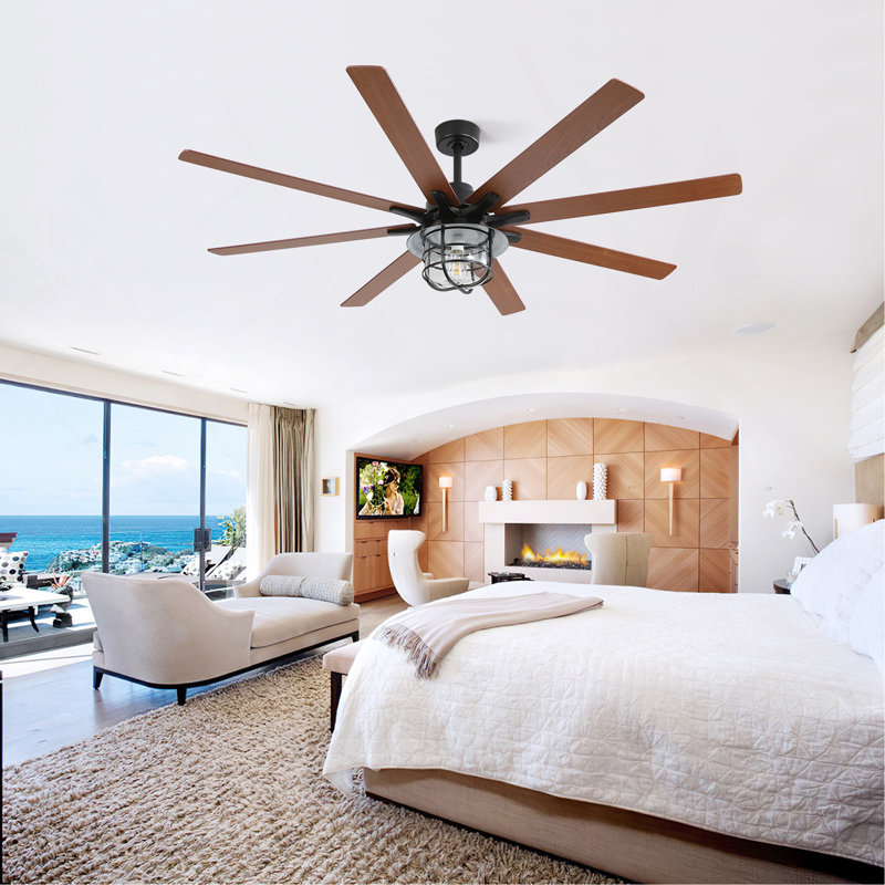 Ventilateur de plafond moderne de 66 pouces avec moteur à courant continu réversible à 6 vitesses et 8 pales avec lumière