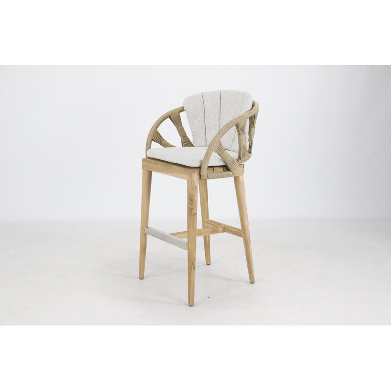 Krabi Outdoor Teak Bar Stool, Canvas Canvas Sunbrella® Canvas
