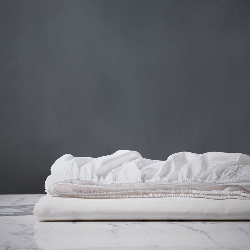 Emilio Egyptian Cotton Jacquard Striped Fitted Sheet, White, Twin XL Fitted Sheet
