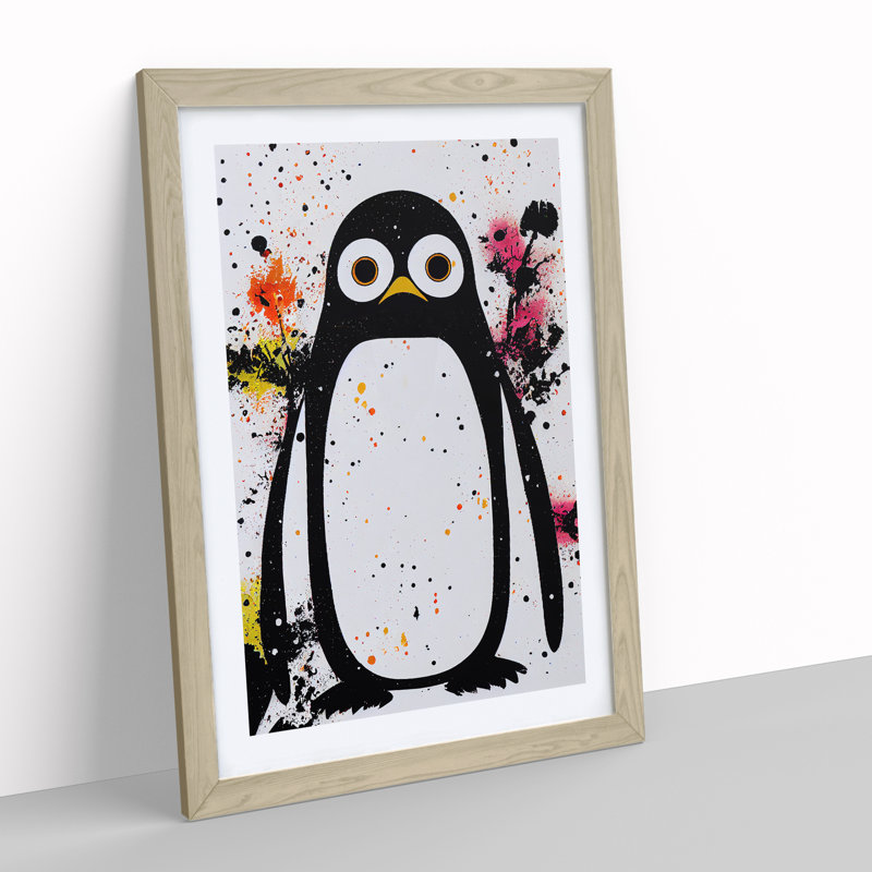 Painted Penguin No.2 - Wall Art, Oak Framed, 46cm H x 34cm W x 2cm D