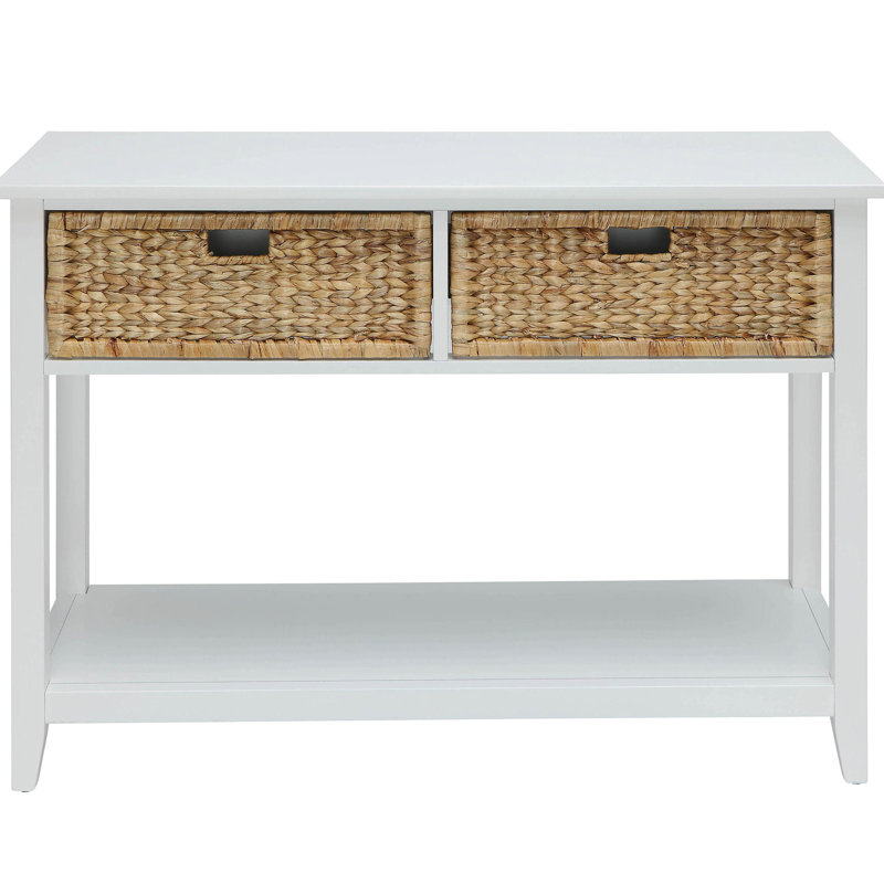 Rectangular Console In White With 2 And Shelf Storage Table Open