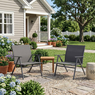 Set Of 2 All-Weather Patio Dining Chairs, Breathable Quick-Dry Mesh Fabric & Rust-Resistant Powder-Coated Metal Frame, Anti-Slip Foot Pads Suitable For Patio, Backyard, Deck, Porch, Poolside, Garden