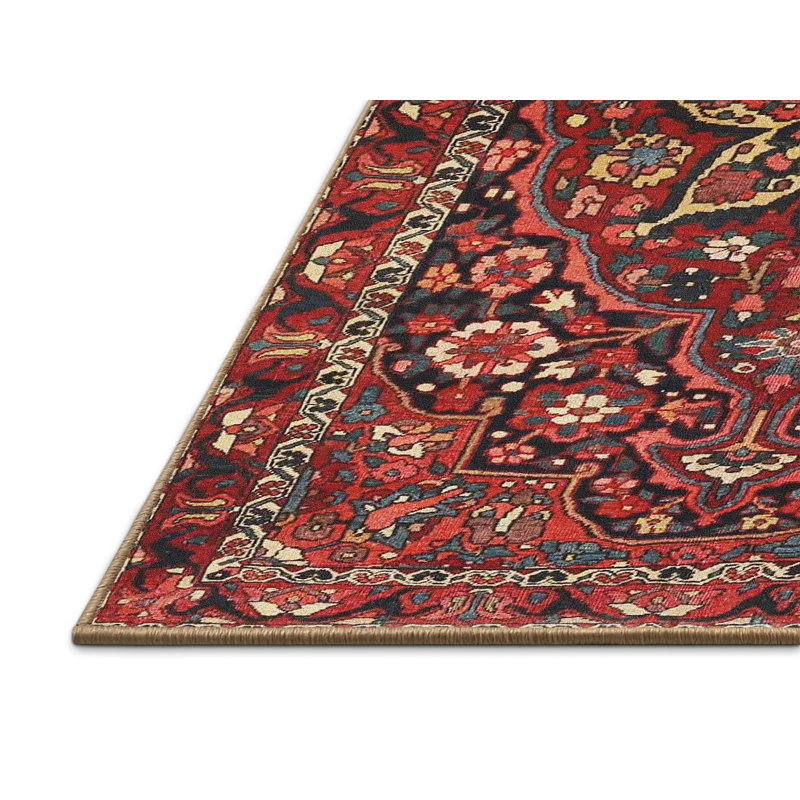 Tapis traditionnel rouge / noir, Rectangle 3 pi x 5 pi