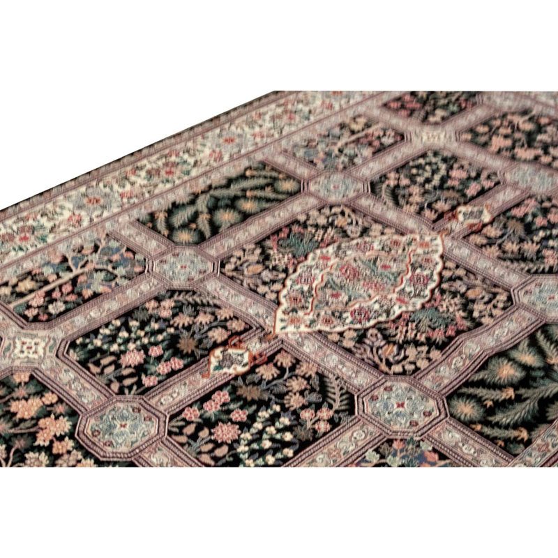 Tapis gris / noir / blanc de haute qualité noué à la main de conception unique