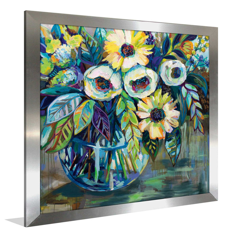 Lumière bleue - peinture, Encadrement argenté, H 37,5 po x l 37,5 po x P 1 po