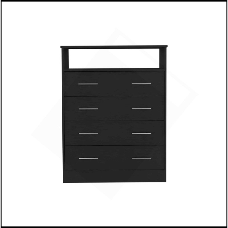 Commode 4 tiroirs Pérou, plateau supérieur, 1 tablette ouverte - noir, Noir