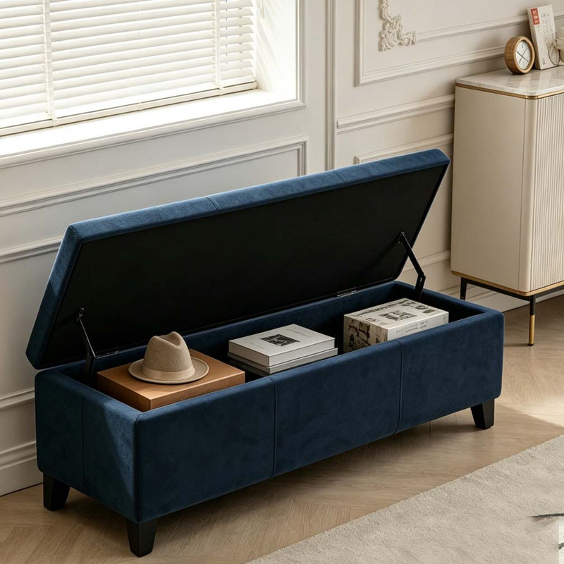 Banc de hall d'entrée rembourré avec rangement caché 51,25 po L, Bleu très foncé