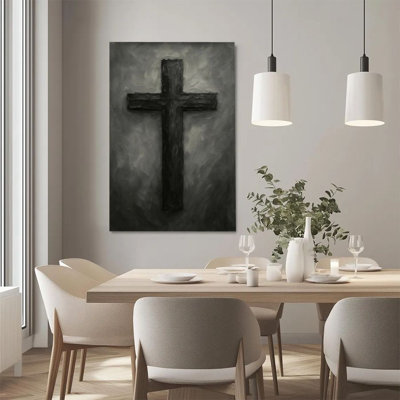 1Pc Framed Canvas Poster Print Cross, Religious Symbol, Dark Realism Style Wall Art Decor, Perfect for Room Decor Living Room Bedroom Office Kitchen B