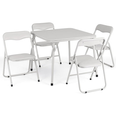 Folding Card Table and Chair Set of 5, Upholstered Foldable Table and Chair Set, Portable Metal Frame Children's Activity Table and Chairs Set for Eating, Reading, Playing, Beige
