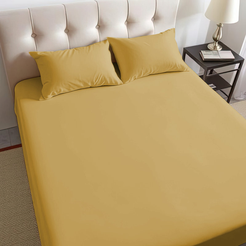 40cm Extra Deep Fitted Sheet – Soft Microfiber, Wrinkle-Free, Cooling, Elastic Corners, Super King (6'), Yellow