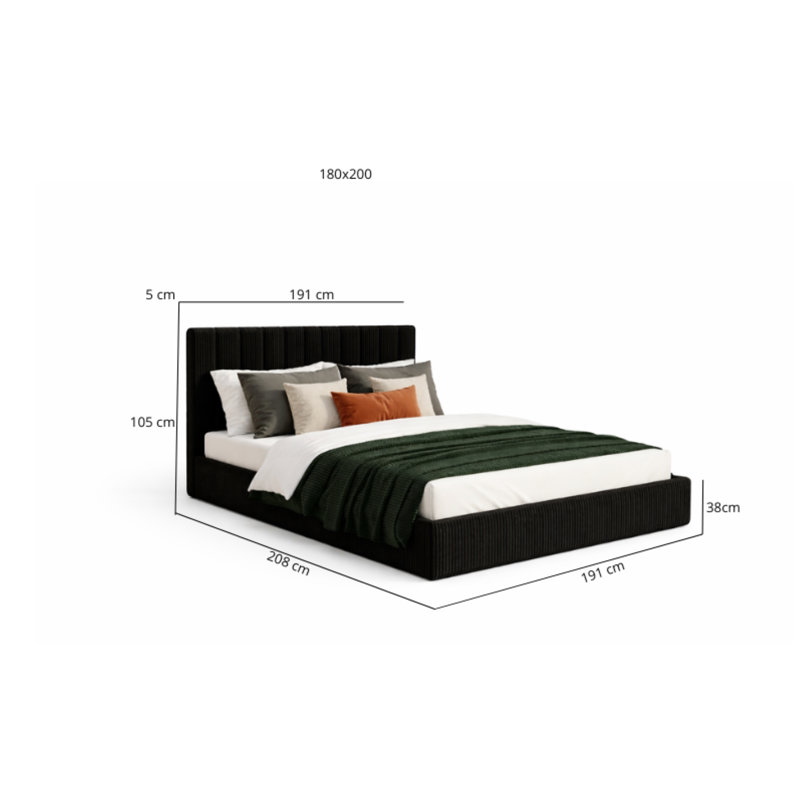 Upholstered Ottoman Storage Bed, Super King (6') , Black 