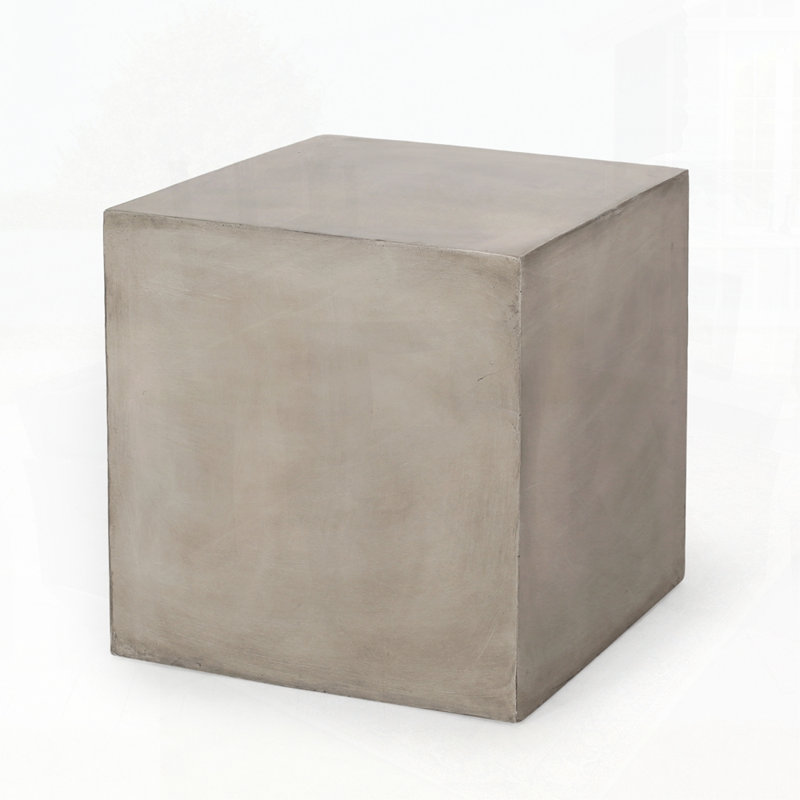 Light Grey Outdoor MGO Side Table with Durable Lightweight Concrete and Modern Cube Design for Patio and Backyard