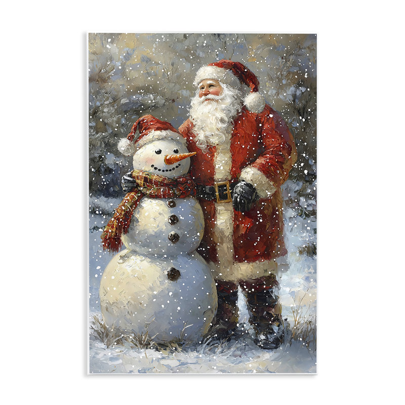Père Noël et bonhomme de neige, plaque murale, design par Franklyn Gregory, H 15 po x l 10 po