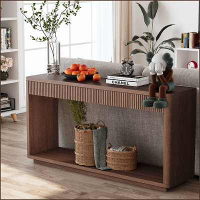 60" 2-Drawer Fluted Console Table For Living Room