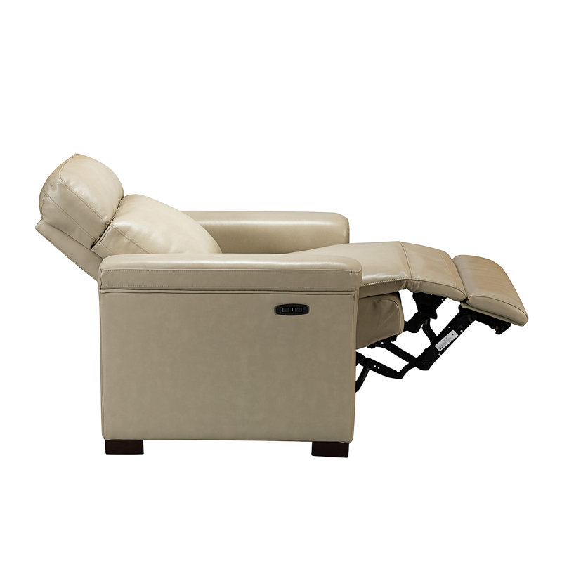 Aziah 34.65" Wide Genuine Leather Power Recliner With USB Port, Beige Genuine Leather