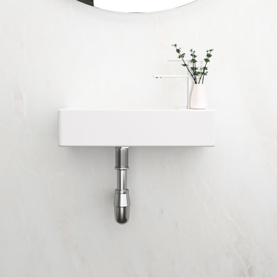 Lavabo de salle de bain mural en céramique - 14,66 x 7,09 po, blanc, teint, rectangulaire, trou de robinet offert, disponible