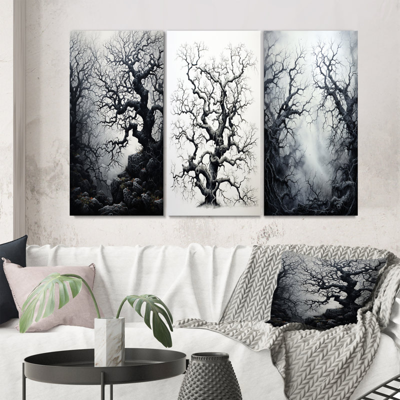 «Grey Tree Eernal Shadows», 3 pièces, Encadré naturel, H 32 po x l 48 po