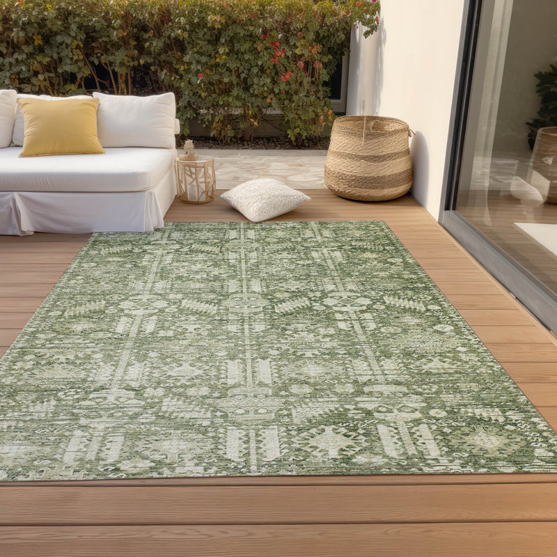 Machine Washable Indoor/Outdoor Xhevrie Aloe Rug, Rectangle 10' x 14'