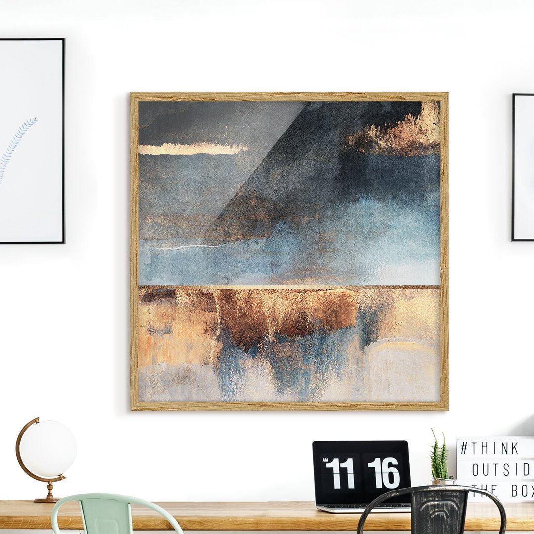 Gerahmtes Poster Abstract Lakeshore in Gold