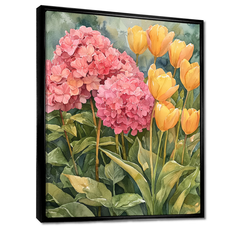 «Hydrangeas In The Spring Garden II - Hydrangea», reproduction sur toile, Noir, Reproduction encadrée sans passe-partout