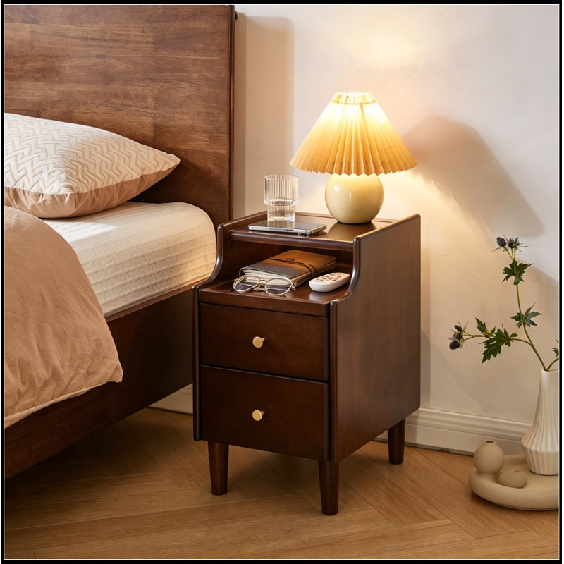 Meuble de rangement Theia en bois avec deux tiroirs et panneau coulissant