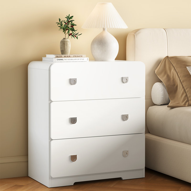 Table de chevet peinte à 3 tiroirs pour chambre à coucher, Blanc