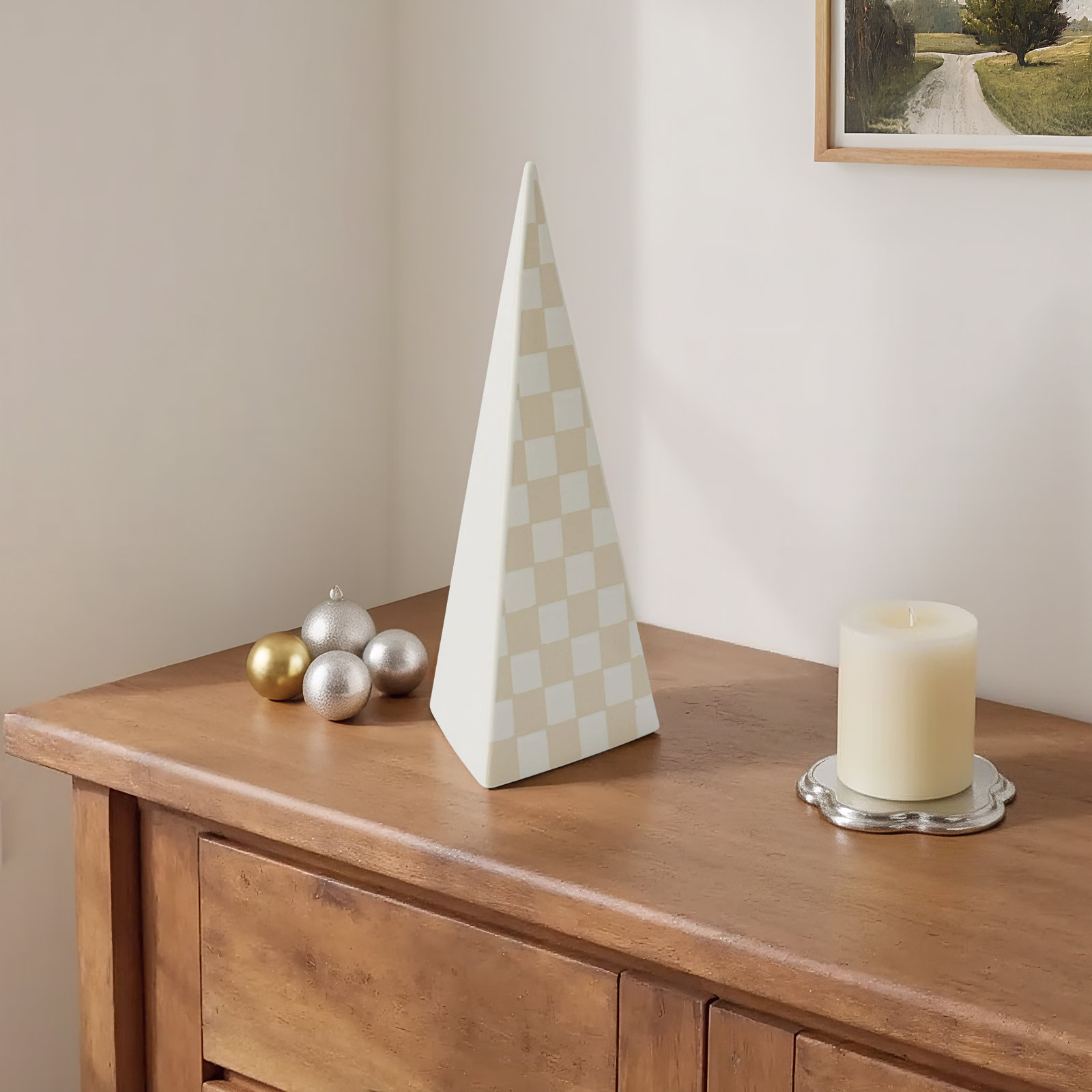 Checker Tree Figurine White 5"X 11", 11" H x 5.75" W x 5.75" D